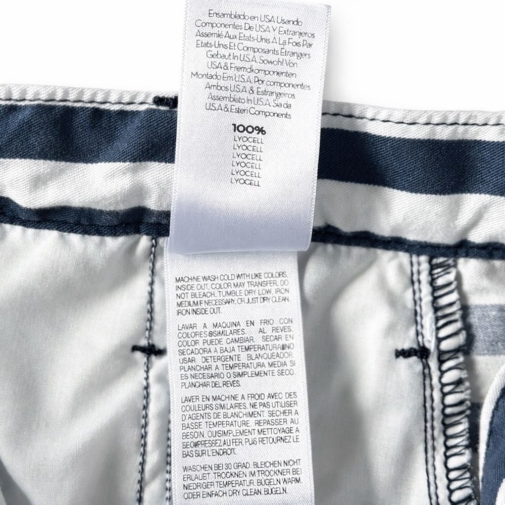 MOTHER Navy White Stripe Lyocell Pants Womens Size 25 Straight Prep Greaser USA - Picture 9 of 9